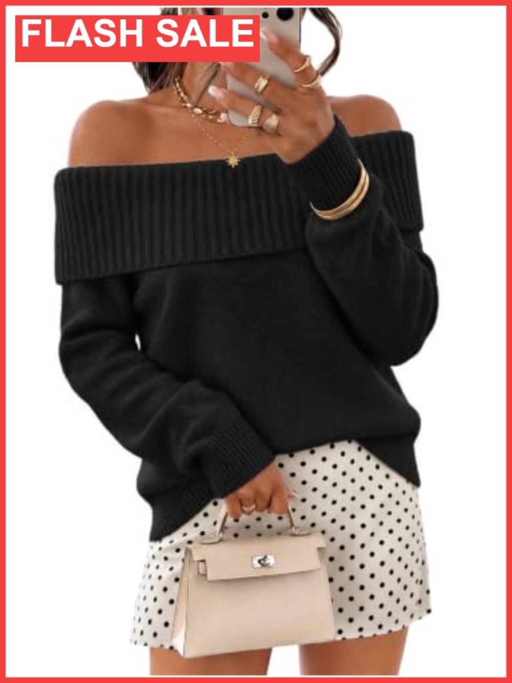 Off Shoulder Oversized Batwing Sweater Women Fall Winter Pullover